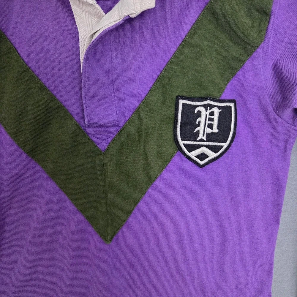 Ralph Lauren Kids Purple‎ Olive Chevron Rugby Shirt Long Sleeve Crest Patch S